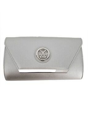 CXL by Christian Lacroix Metallic Silver glam caviar Envelope Clutch NEW